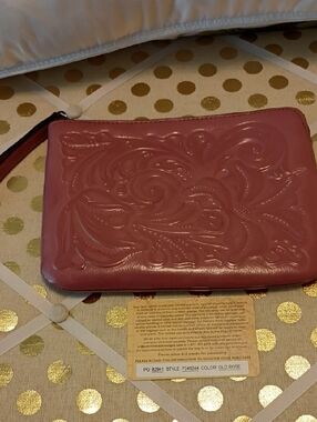 Patricia Nash Cassini Embossed Wristle Pouch Color Old Rose NWOT
